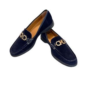 Salvatore Ferragamo Gancini Navy Suede Loafers SIZE 8
